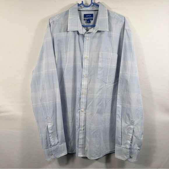 Apt. 9 Light Blue Plaid Flex Long Sleeve Button-Up Shirt 0699 - Picture 1 of 6